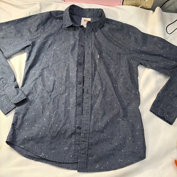 Levi's Other - Levis Shirt Unisex S Long Sleeve Button Up Blue Graphic Collared Pocket Logo 330